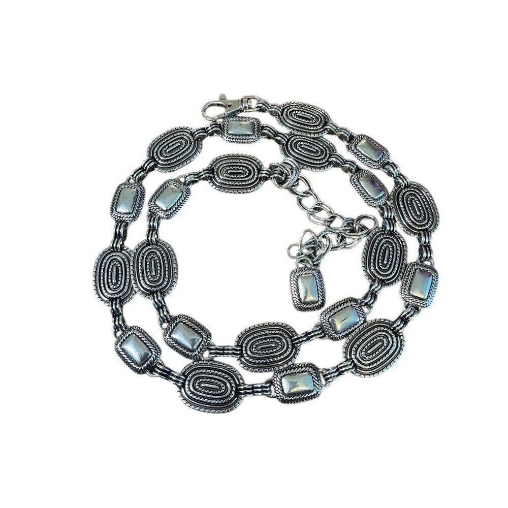 Metal Belt 46" Silver Metallic Boho Hippie Western Braided Old Money Classic 80s